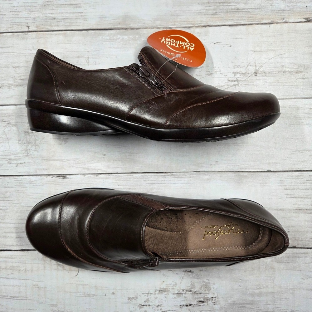 Natural Soul by Naturalizer Loafers Womens 9W Brown Comfort Side Zip Slip On‎